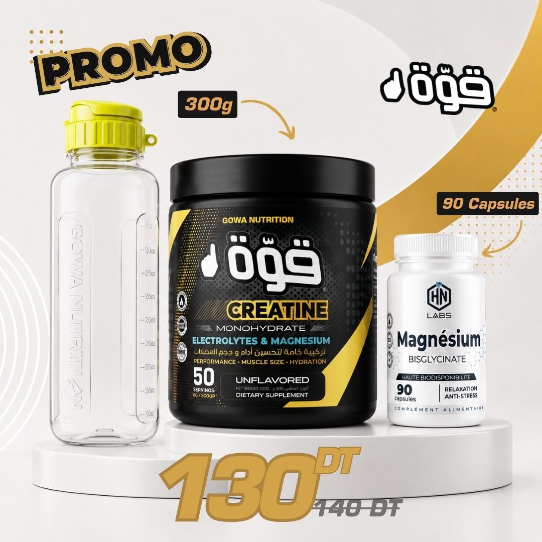 Creatine Monohydrate Qowa 300g + Magnésium Bisglycinate – HN Labs – 90 capsules