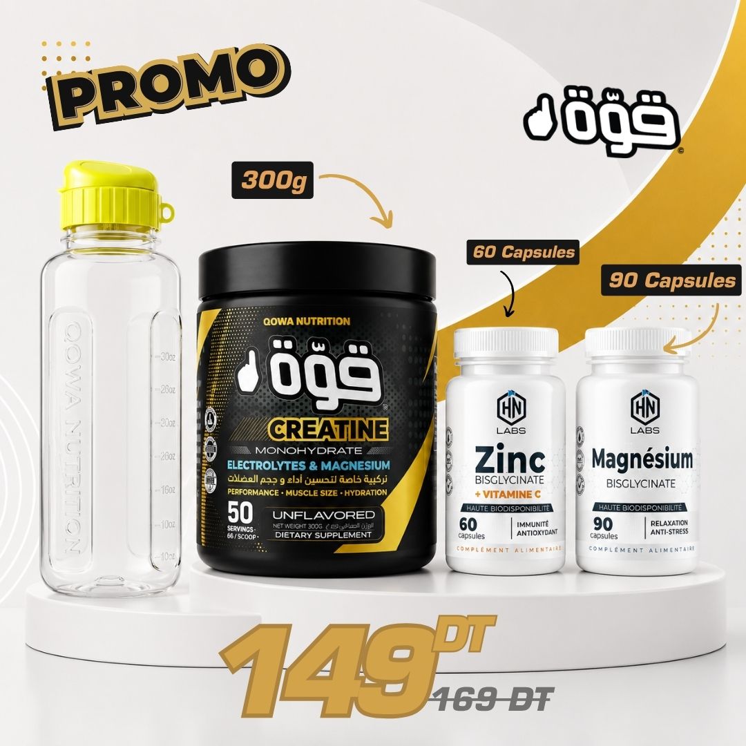 Creatine Monohydrate Qowa 300g + Magnésium Bisglycinate + Zinc + Vitamine C – HN Labs