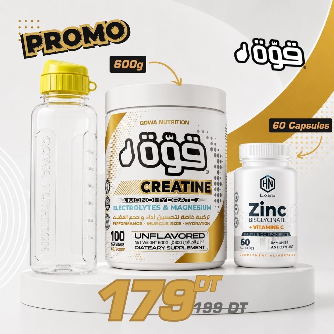 Creatine Monohydrate Qowa 600g + Zinc + Vitamine C – HN Labs – 60 capsules