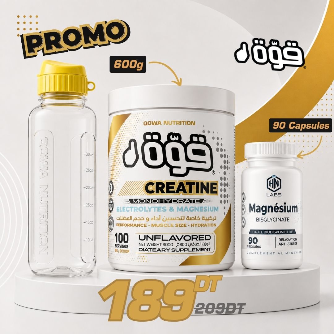 Creatine Monohydrate Qowa 600g + Magnésium Bisglycinate – HN Labs – 90 capsules